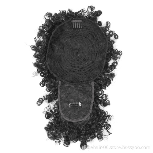 Synthetic Hair Bun ExtensionsHot Black Afro Puff Hair Pieces For Women Short Kinky Curly Chignon With Bangs Drawstring Ponytail